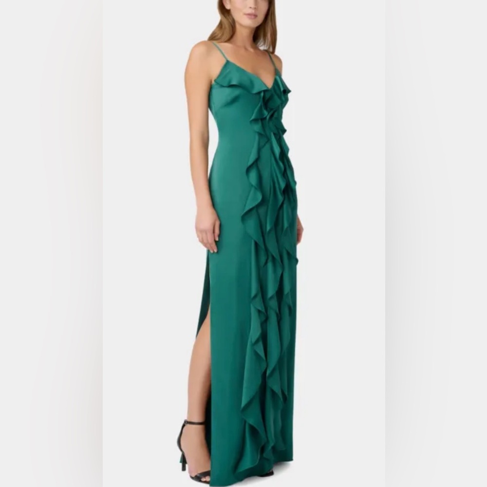 Aidan Mattox Green Sleeveless Ruffle Maxi Dress